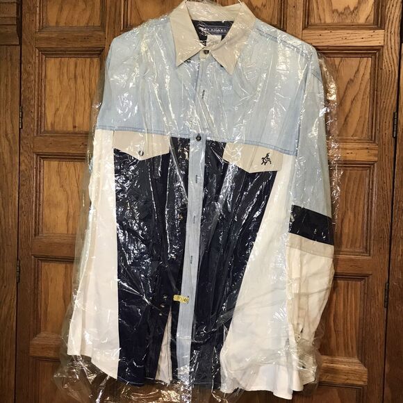 Alamosa Western Button Down Shirt Mens L Multicolor Horse 90s Colorblock Cowboy - Picture 10 of 10